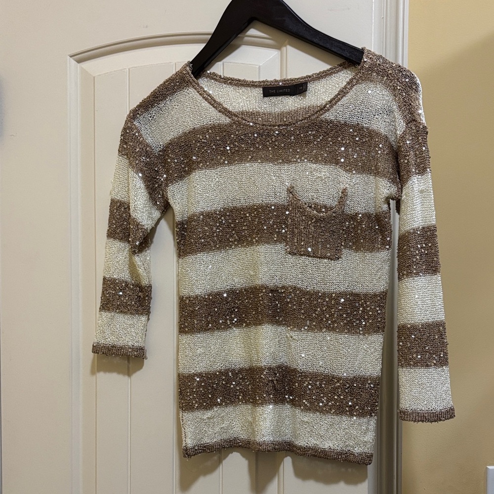 The Limited Metallic Gold and Cream Knit Top